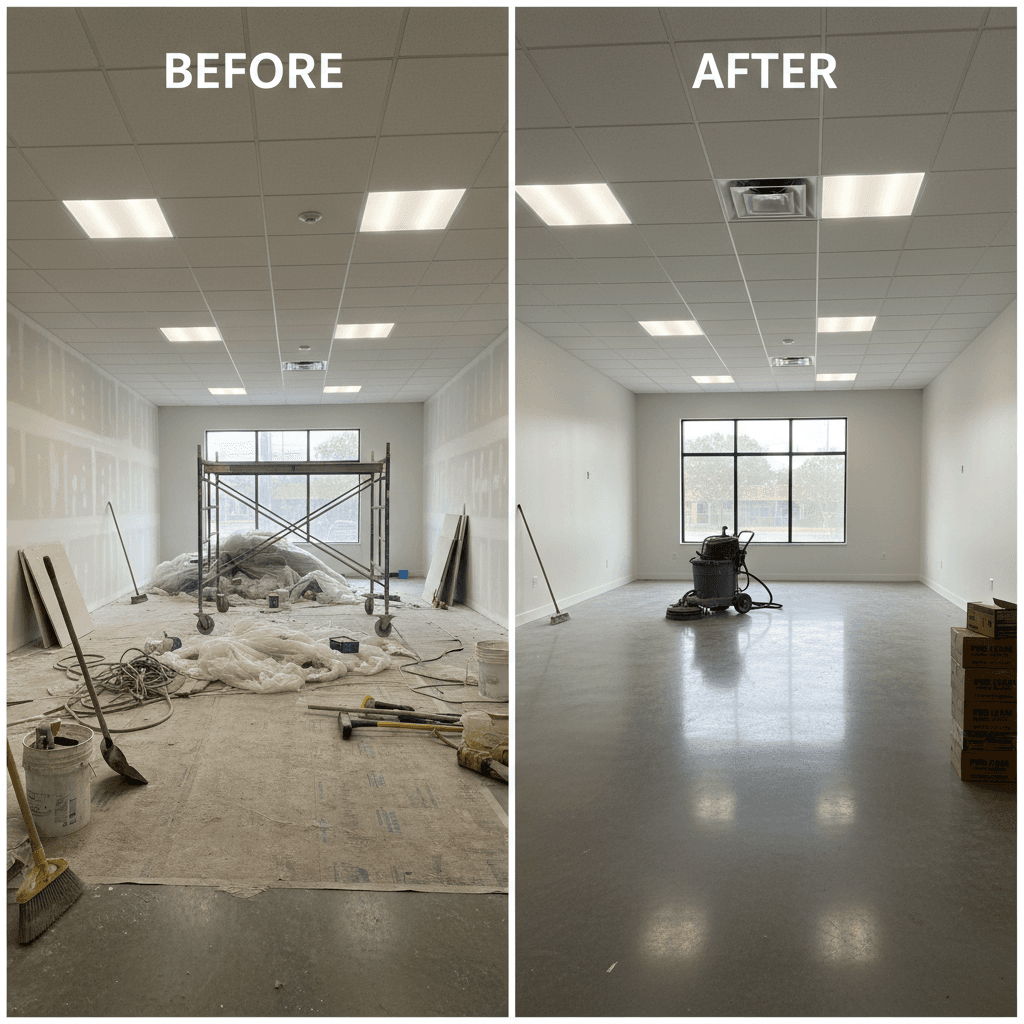 Commercial space cleared of construction debris and ready for tenants