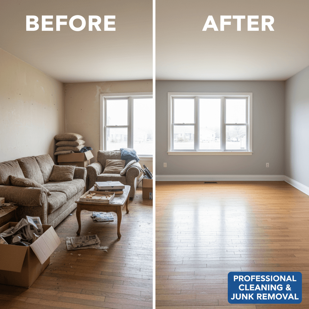 Living room cleaned out and tidied after full junk removal